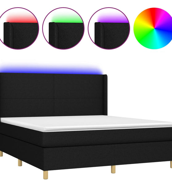Boxspringbett mit Matratze & LED Schwarz 160x200 cm Stoff