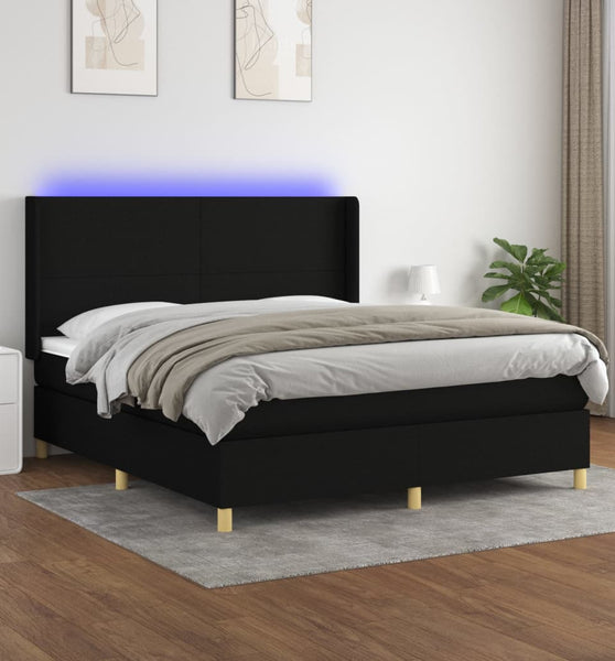Boxspringbett mit Matratze & LED Schwarz 160x200 cm Stoff