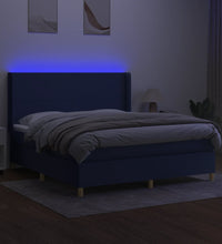 Boxspringbett mit Matratze & LED Blau 160x200 cm Stoff
