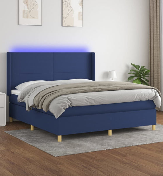 Boxspringbett mit Matratze & LED Blau 160x200 cm Stoff