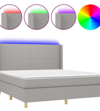Boxspringbett mit Matratze & LED Hellgrau 180x200 cm Stoff