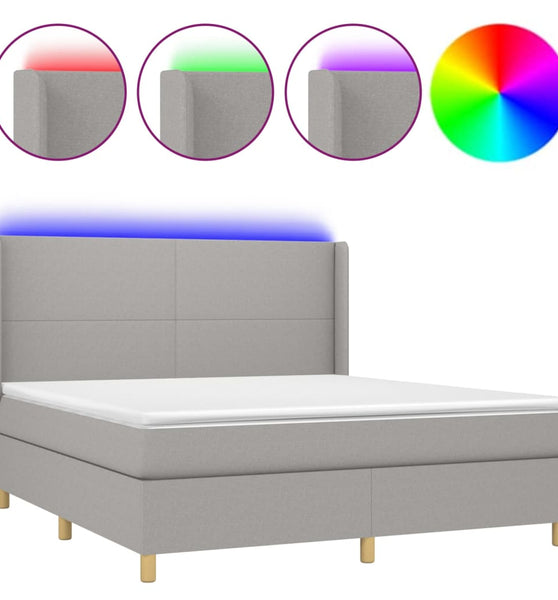 Boxspringbett mit Matratze & LED Hellgrau 180x200 cm Stoff