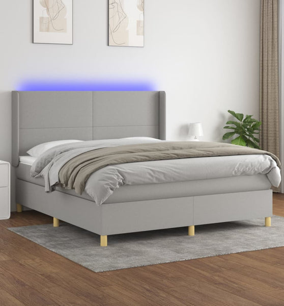 Boxspringbett mit Matratze & LED Hellgrau 180x200 cm Stoff