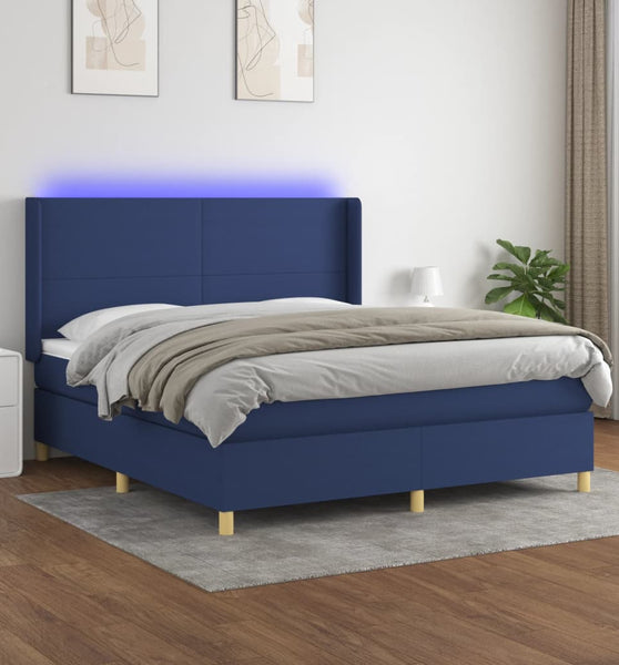 Boxspringbett mit Matratze & LED Blau 180x200 cm Stoff