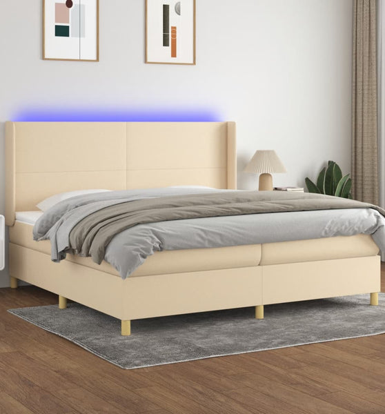 Boxspringbett mit Matratze & LED Creme 200x200 cm Stoff