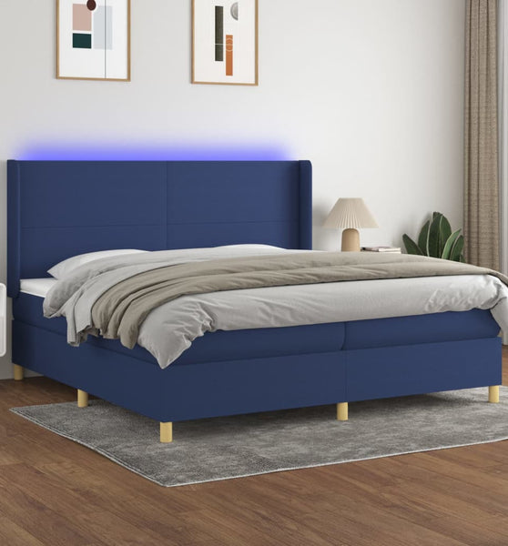 Boxspringbett mit Matratze & LED Blau 200x200 cm Stoff