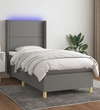 Boxspringbett mit Matratze & LED Dunkelgrau 90x200 cm Stoff