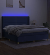 Boxspringbett mit Matratze & LED Blau 160x200 cm Stoff