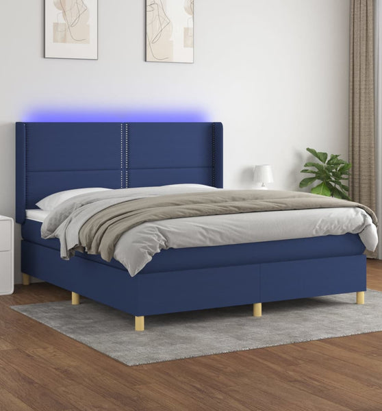 Boxspringbett mit Matratze & LED Blau 160x200 cm Stoff