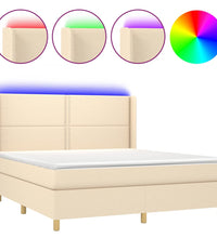 Boxspringbett mit Matratze & LED Creme 180x200 cm Stoff