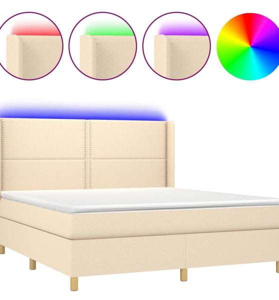 Boxspringbett mit Matratze & LED Creme 180x200 cm Stoff
