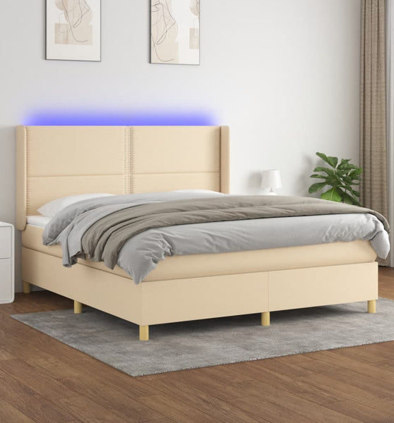 Boxspringbett mit Matratze & LED Creme 180x200 cm Stoff