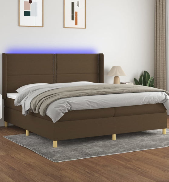 Boxspringbett mit Matratze & LED Dunkelbraun 200x200 cm Stoff