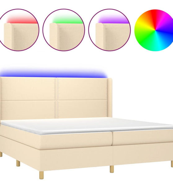 Boxspringbett mit Matratze & LED Creme 200x200 cm Stoff