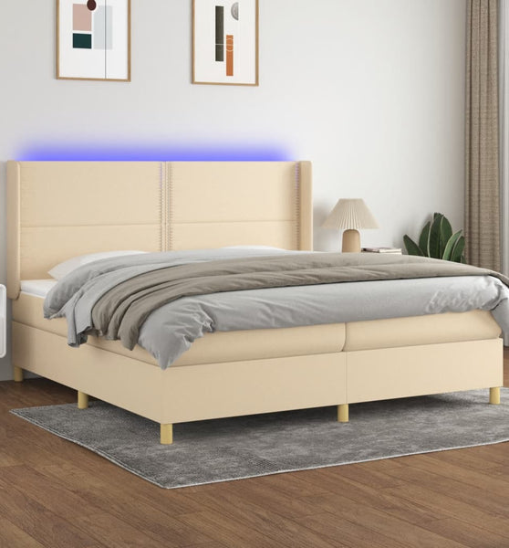 Boxspringbett mit Matratze & LED Creme 200x200 cm Stoff