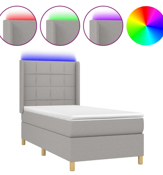 Boxspringbett mit Matratze & LED Hellgrau 80x200 cm Stoff