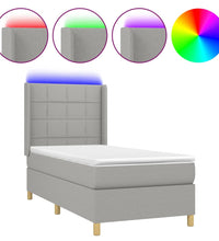 Boxspringbett mit Matratze & LED Hellgrau 100x200 cm Stoff