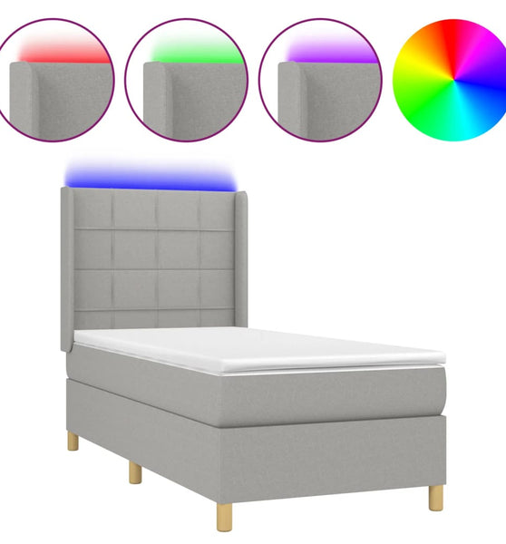 Boxspringbett mit Matratze & LED Hellgrau 100x200 cm Stoff