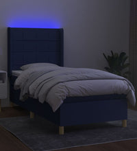 Boxspringbett mit Matratze & LED Blau 100x200 cm Stoff