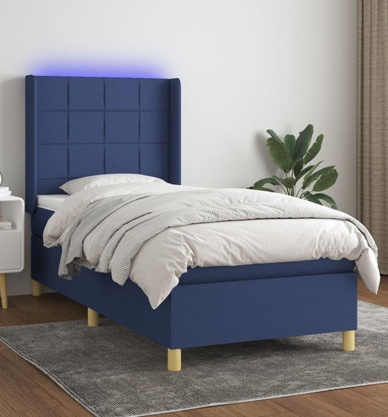 Boxspringbett mit Matratze & LED Blau 100x200 cm Stoff