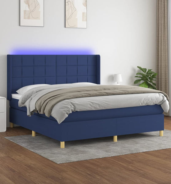 Boxspringbett mit Matratze & LED Blau 180x200 cm Stoff