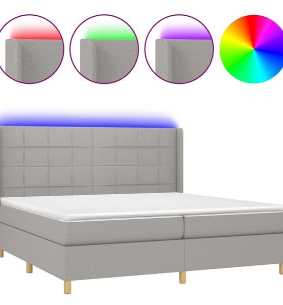 Boxspringbett mit Matratze & LED Hellgrau 200x200 cm Stoff