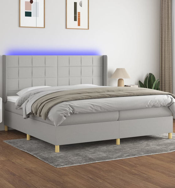 Boxspringbett mit Matratze & LED Hellgrau 200x200 cm Stoff