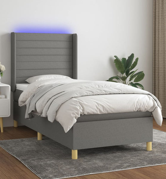 Boxspringbett mit Matratze & LED Dunkelgrau 90x190 cm Stoff