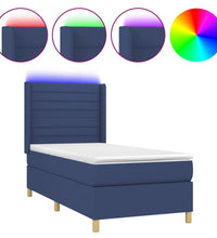 Boxspringbett mit Matratze & LED Blau 90x190 cm Stoff