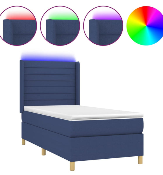 Boxspringbett mit Matratze & LED Blau 90x190 cm Stoff