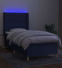 Boxspringbett mit Matratze & LED Blau 90x190 cm Stoff