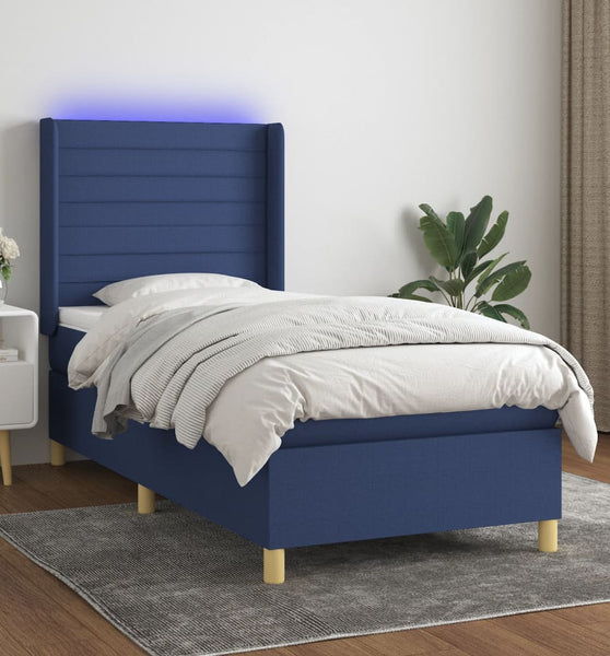 Boxspringbett mit Matratze & LED Blau 90x190 cm Stoff