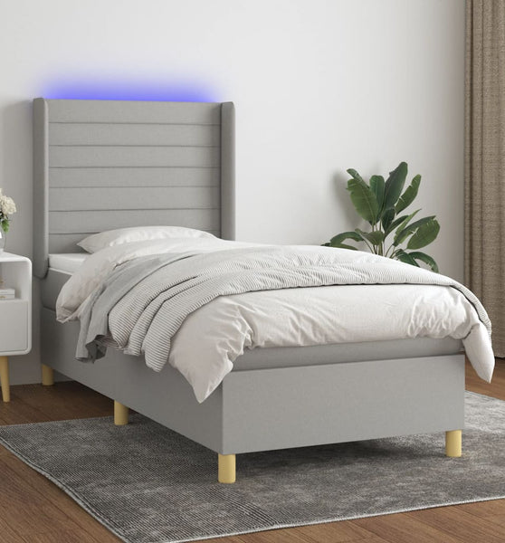 Boxspringbett mit Matratze & LED Hellgrau 90x200 cm Stoff