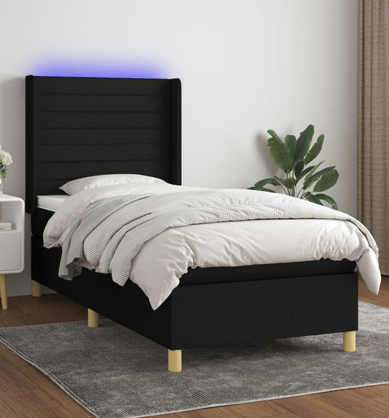 Boxspringbett mit Matratze & LED Schwarz 90x200 cm Stoff