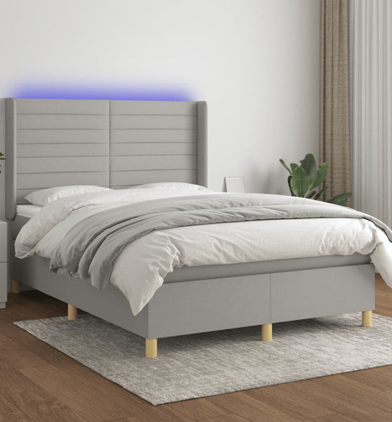 Boxspringbett mit Matratze & LED Hellgrau 140x190 cm Stoff