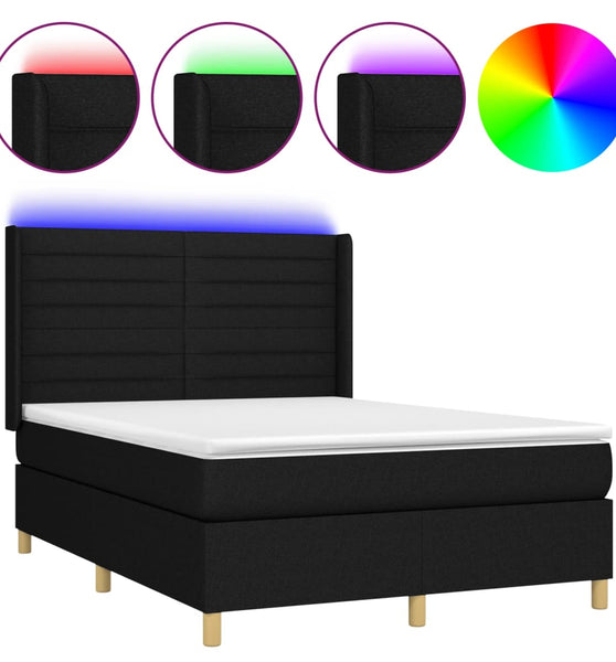 Boxspringbett mit Matratze & LED Schwarz 140x190 cm Stoff