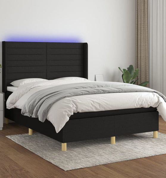 Boxspringbett mit Matratze & LED Schwarz 140x190 cm Stoff