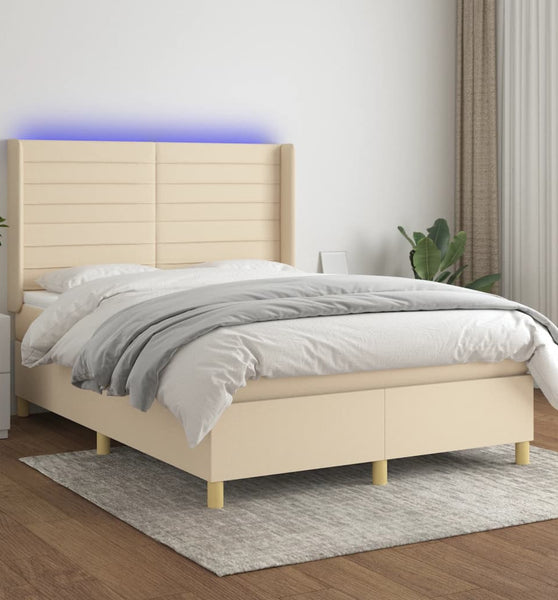 Boxspringbett mit Matratze & LED Creme 140x190 cm Stoff