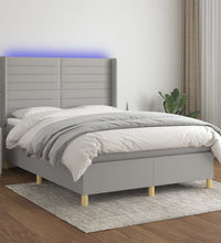 Boxspringbett mit Matratze & LED Hellgrau 140x200 cm Stoff