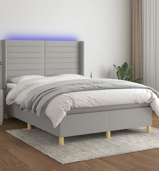 Boxspringbett mit Matratze & LED Hellgrau 140x200 cm Stoff