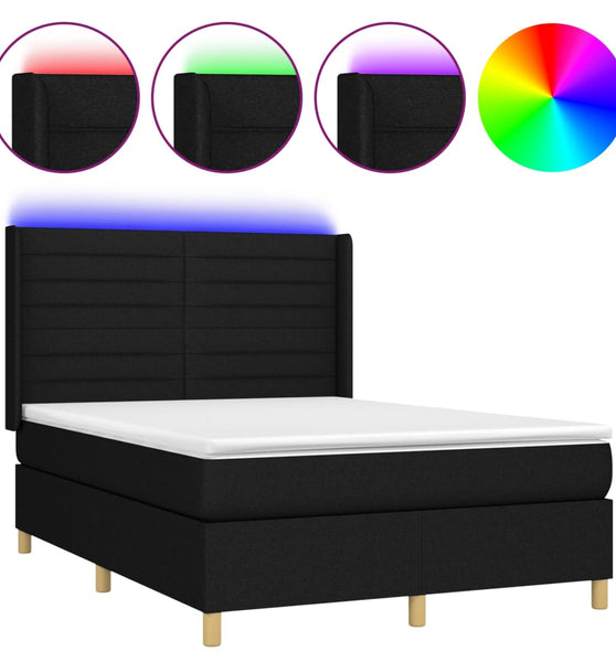 Boxspringbett mit Matratze & LED Schwarz 140x200 cm Stoff