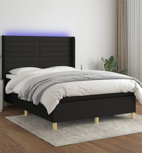 Boxspringbett mit Matratze & LED Schwarz 140x200 cm Stoff