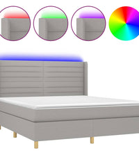Boxspringbett mit Matratze & LED Hellgrau 180x200 cm Stoff