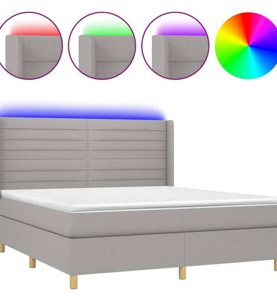 Boxspringbett mit Matratze & LED Hellgrau 180x200 cm Stoff
