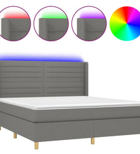 Boxspringbett mit Matratze & LED Dunkelgrau 180x200 cm Stoff