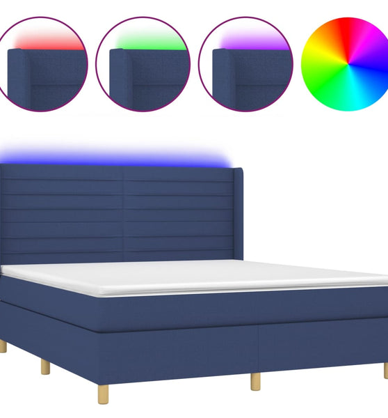 Boxspringbett mit Matratze & LED Blau 180x200 cm Stoff