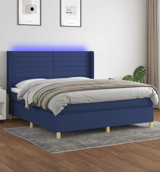 Boxspringbett mit Matratze & LED Blau 180x200 cm Stoff
