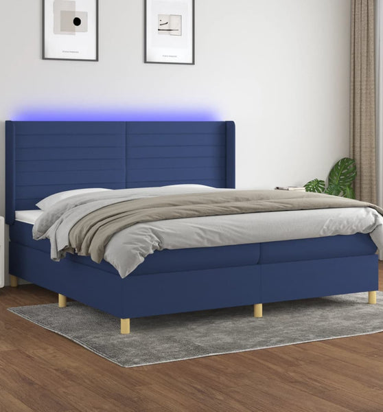 Boxspringbett mit Matratze & LED Blau 200x200 cm Stoff