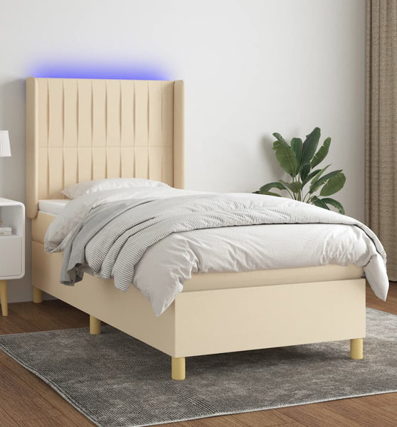 Boxspringbett mit Matratze & LED Creme 80x200 cm Stoff
