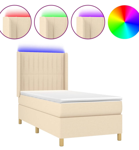 Boxspringbett mit Matratze & LED Creme 90x190 cm Stoff